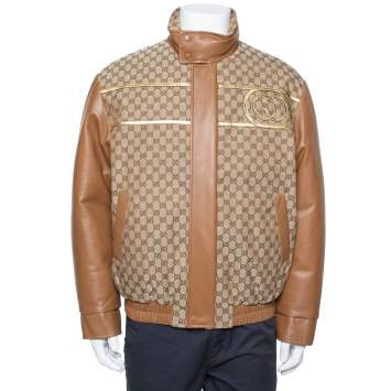 Pre Owned Gucci X Dapper Dan Bicolor Leather Logo Monogram Embellished Varsity Jacket M