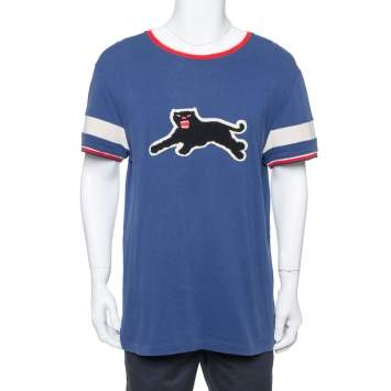Pre Owned Gucci Blue Cotton Panther Applique Detail Oversized T Shirt XL
