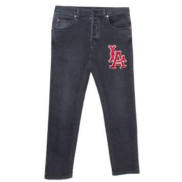 Pre Owned Gucci Black Denim LA Angels Patch Detail Faded Tapered Jeans M