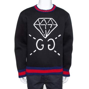 Pre Owned Gucci Black Neoprene Ghost Diamond Print Sweatshirt XL