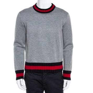 Pre Owned Gucci Grey Neoprene Contrast Trim Detail Sweatshirt S