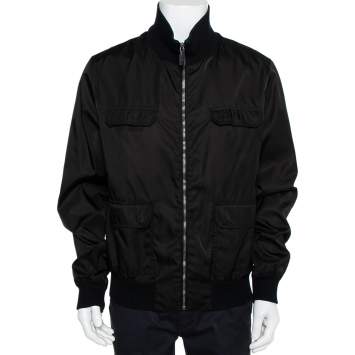Pre Owned Gucci Black Synthetic Pocket Detail Zip Front Jacket XXL