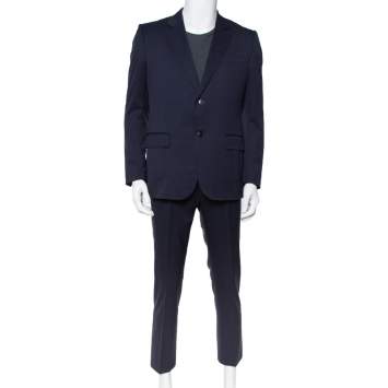 Pre Owned Gucci Navy Blue Wool Regular Fit Suit L