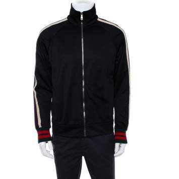 Pre Owned Gucci Black Jersey Side Strip Detail Zipper Front Technical Track Jacket S