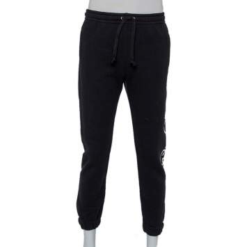 Pre Owned Gucci Black Cotton Logo Printed Joggers XS