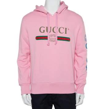 Pre Owned Gucci Pink Cotton Logo Dragon Embroidered Hoodie XS