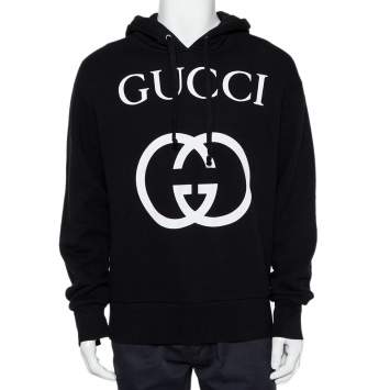 Pre Owned Gucci Black Interlocking G Print Cotton Hooded Sweatshirt S 