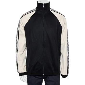 Pre Owned Gucci Black & Cream Jersey Shoulder Strip Detail Oversized Technical Jacket XS