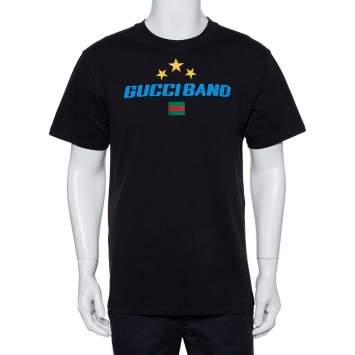 Pre Owned Gucci Black Band Print Cotton Oversized T-Shirt S