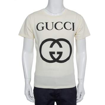 Pre Owned Gucci Cream Interlocking G Print Cotton Oversized Crewneck T-Shirt XS