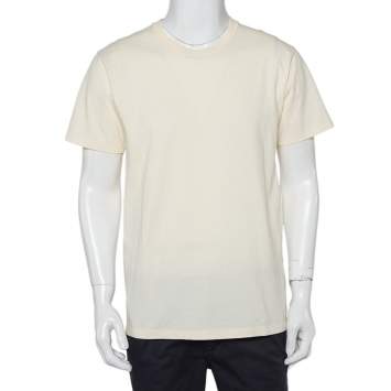 Pre Owned Gucci Cream Logo Printed Cotton Oversized Crewneck T-Shirt XS