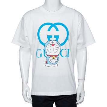 Pre Owned Gucci  X Doraemon White Printed Cotton Crewneck Oversized T-shirt M