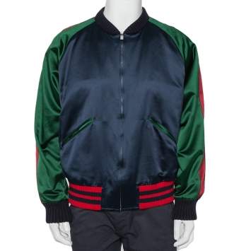 Pre Owned Gucci Multicolor Silk Satin Panther Applique Detail Bomber Jacket XXL