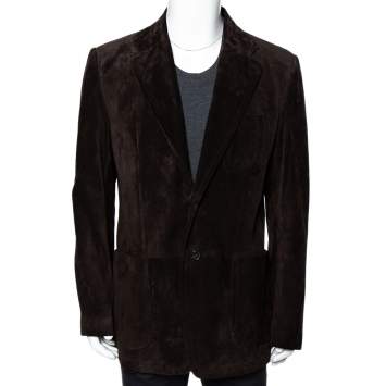 Pre Owned Gucci Brown Suede Button Front Long Jacket 3XL