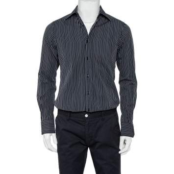Pre Owned Gucci Black Striped Cotton Button Front Shirt S