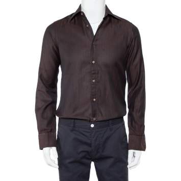 Pre Owned Gucci Brown Cotton Button Front Shirt S