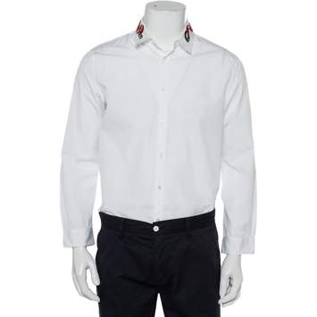 Pre Owned Gucci White Cotton Snake Embroidered Collar Duke Shirt L