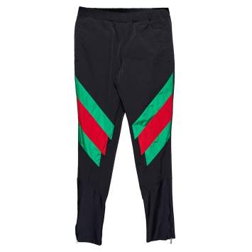 Pre Owned Gucci Black Synthetic Stripe Paneled Track Pants S