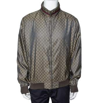 Gucci Brown Logo Monogram Synthetic Bomber Jacket XXL