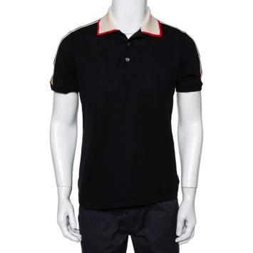 Pre Owned Gucci Black Cotton Pique Contrast Collar Trim Polo T-Shirt L