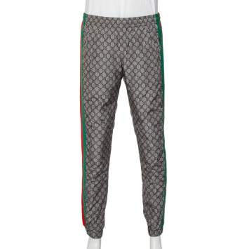 Pre Owned Gucci Beige Logo Printed Web Stripe Detail Joggers XL
