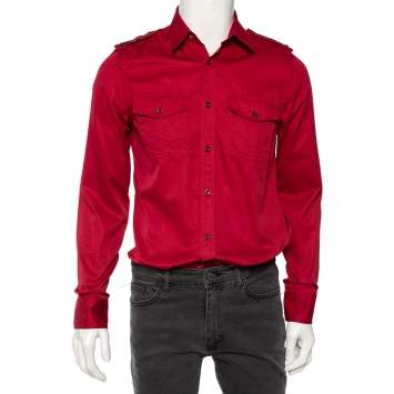 Pre Owned Gucci Red Cotton Double Pocket Military Shirt M 