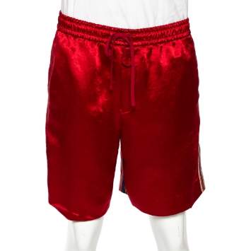 Pre Owned Gucci Red Silk Blend Print Detail Shorts L