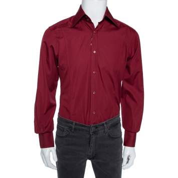 Pre Owned Gucci Maroon Cotton Button Front Shirt M
