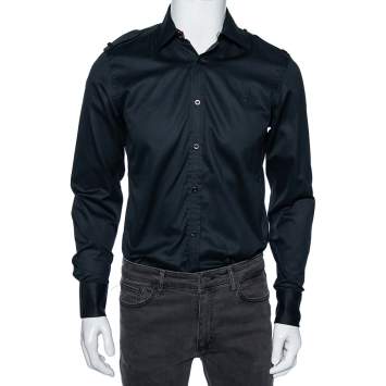 Pre Owned Gucci Black Cotton Epaulette Detail Button Front Shirt M