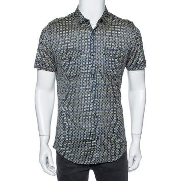 Pre Owned Gucci Multicolored Geometric Print Jersey Short Sleeve Skinny Fit Shirt L 