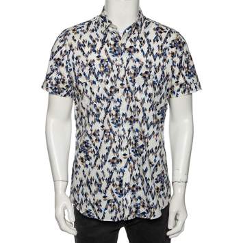 Pre Owned Gucci Multicolored Print Cotton Short Sleeve Slim Fit Shirt M