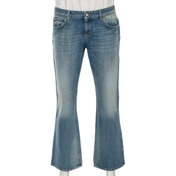 Pre Owned Gucci Light Washed Blue Denim Short Skinny Flared Jeans L