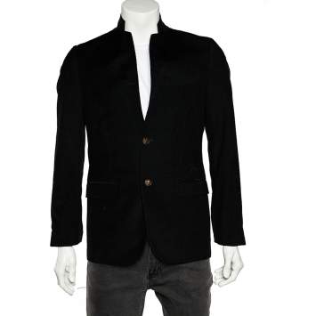 Pre Owned Gucci Midnight Blue Corduroy Bee Embroidered Lapel Tailored Blazer S