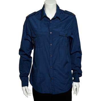 Pre Owned Gucci Navy Blue Cotton Bee Applique Detail Duke Shirt M