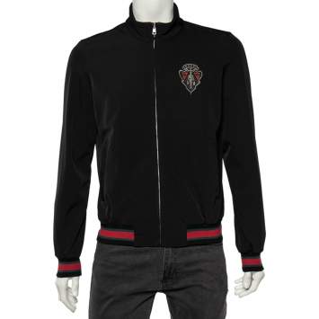 Pre Owned Gucci Equestrian Black Web Trim Bomber Jacket S