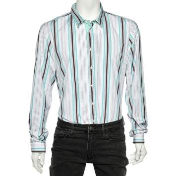 مملوكة مسبقًا Gucci Multicolor Striped Cotton Button Front Skinny Shirt 3XL