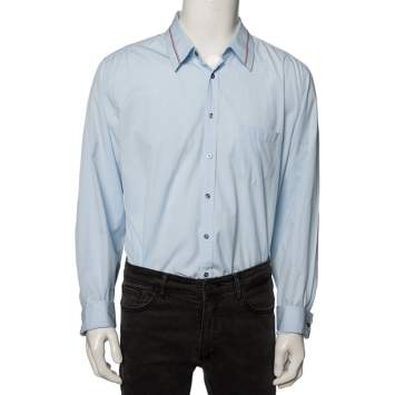 Pre Owned Gucci Blue Checkered Cotton Button Front Slim Fit Shirt XXXL