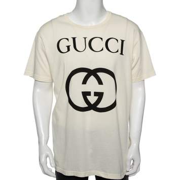 Pre Owned Gucci Cream Interlocking G Print Cotton Oversized Crewneck T-Shirt XS