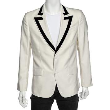 Pre Owned Gucci White "Blind For Love" Applique Detail Wool Blazer M