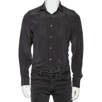 Pre Owned Gucci Charcoal Grey Printed Silk Button Front Shirt S