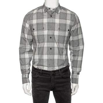 Pre Owned Gucci Monochrome Checkered Cotton Button Front Shirt M