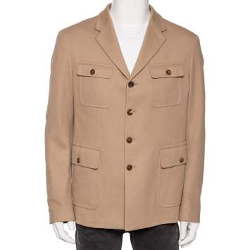 Pre Owned Gucci Beige Cotton Knit Pocketed Single Breasted Blazer XL