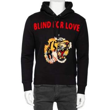 Gucci Black Cotton Blind for Love Tiger Patch Hoodie XS