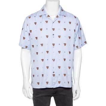 Gucci Blue Tiger Fil Coupe Button Front Baseball Shirt M