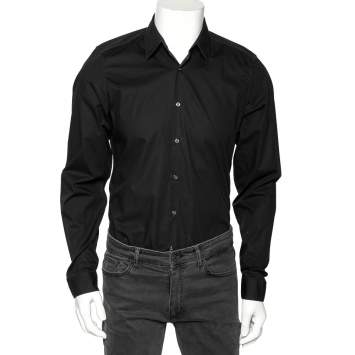 Pre Owned Gucci Black Cotton Button Front Slim Fit Shirt M