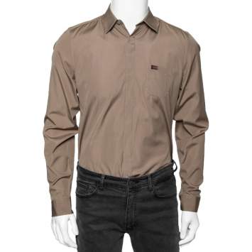 Pre Owned Gucci Brown Cotton Pocket Detail Button Front Slim Fit Shirt M