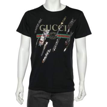 Pre Owned Gucci Black Shooting Stars Embellished Cotton T-Shirt S