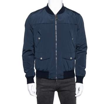 Pre Owned Gucci Navy Blue Diamante Nylon Bomber Jacket M