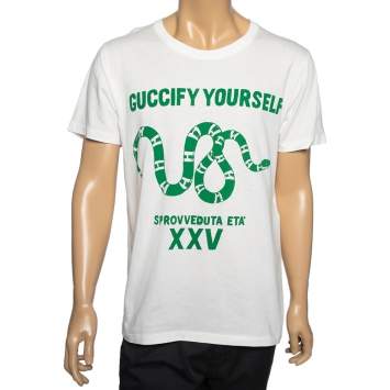 Pre Owned Gucci White Cotton Guccify Yourself Printed Crew Neck T-Shirt S