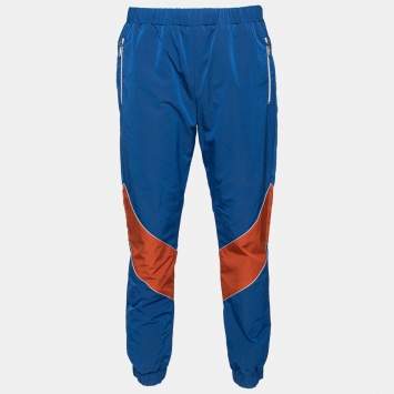 Pre Owned Gucci Blue & Orange Paneled Synthetic Track Pants M